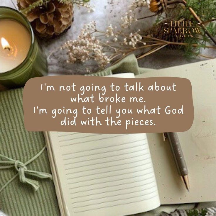 A warm, inviting scene featuring an open journal beside a candle and pinecones, symbolizing reflection, healing, and how God restores what’s broken.