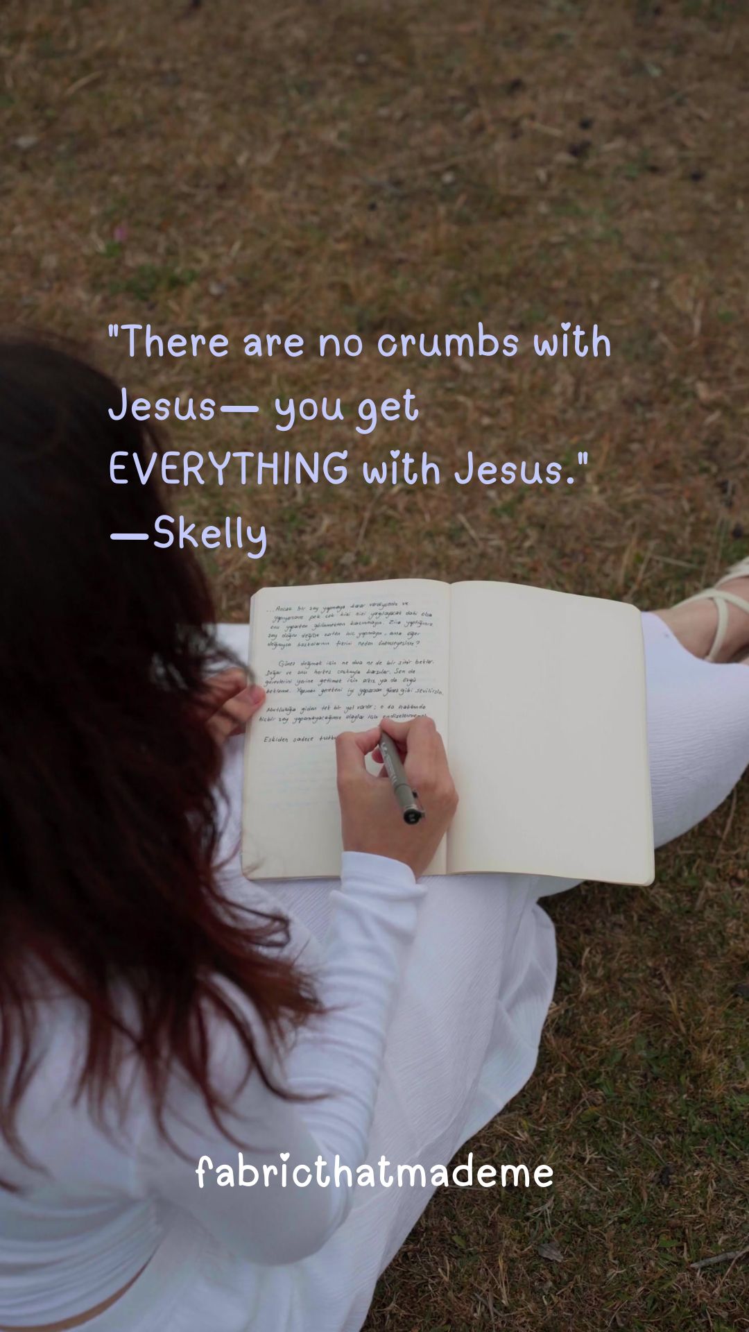 "There are no crumbs with Jesus— you get EVERYTHING with Jesus." —Skelly Skelly|fabricthatmademe.com